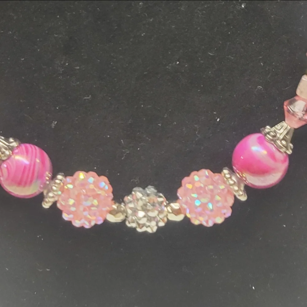 Handcrafted Silver and Pink Chunky Statement Necklace - Picture 2 of 8